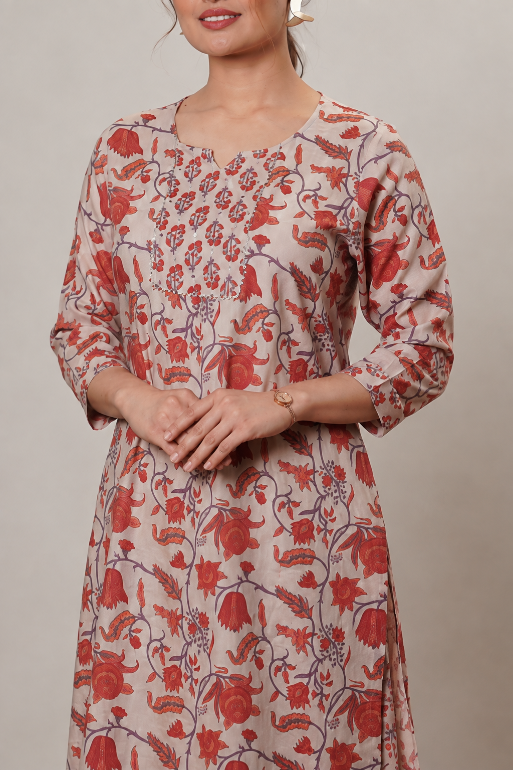 <b>Ruby</b></br>Rust & Beige Rayon Sharara Kurti Set - Image 3