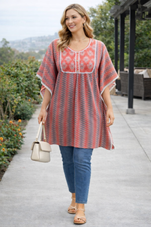 <b>Riya</b><br/>Coral Chevron Printed Kaftan Top