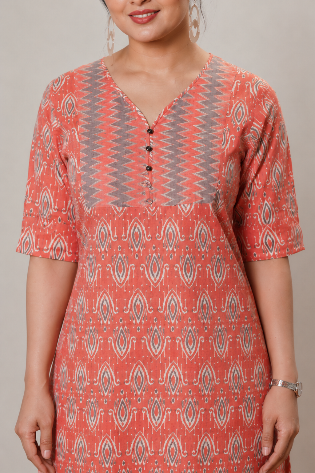 <b>Grace</b><br/>Coral Ikat Printed Cotton Kurti Pants Set - Image 5