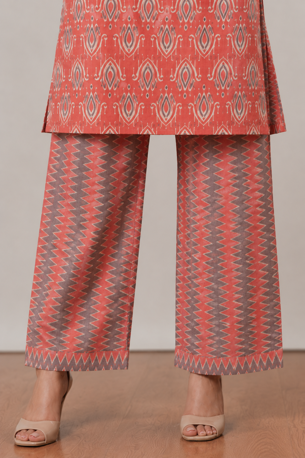 <b>Grace</b><br/>Coral Ikat Printed Cotton Kurti Pants Set - Image 6