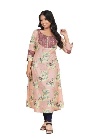 <b>Rina</b><br/>Dusty Pink A Line Cotton Kurti