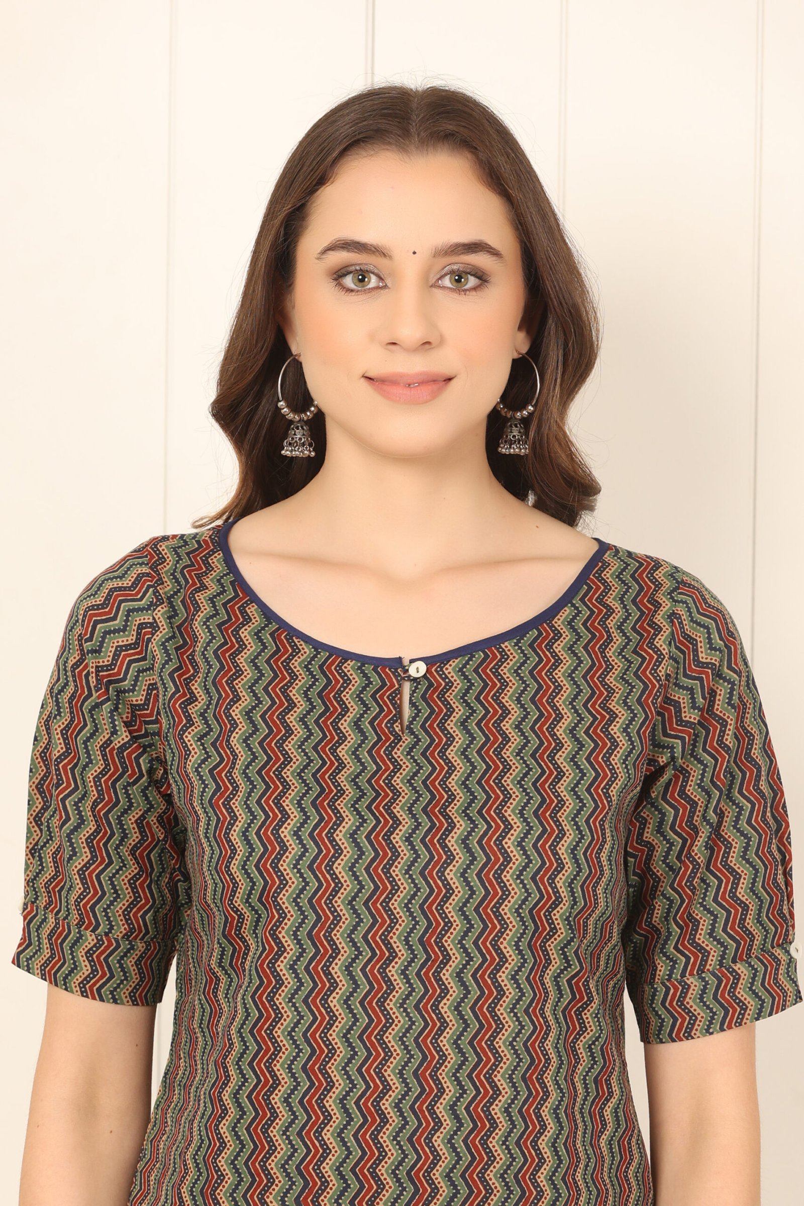 <b>Mona</b><br/>Multicolor zigzag Print Straight Cotton Kurti - Image 6
