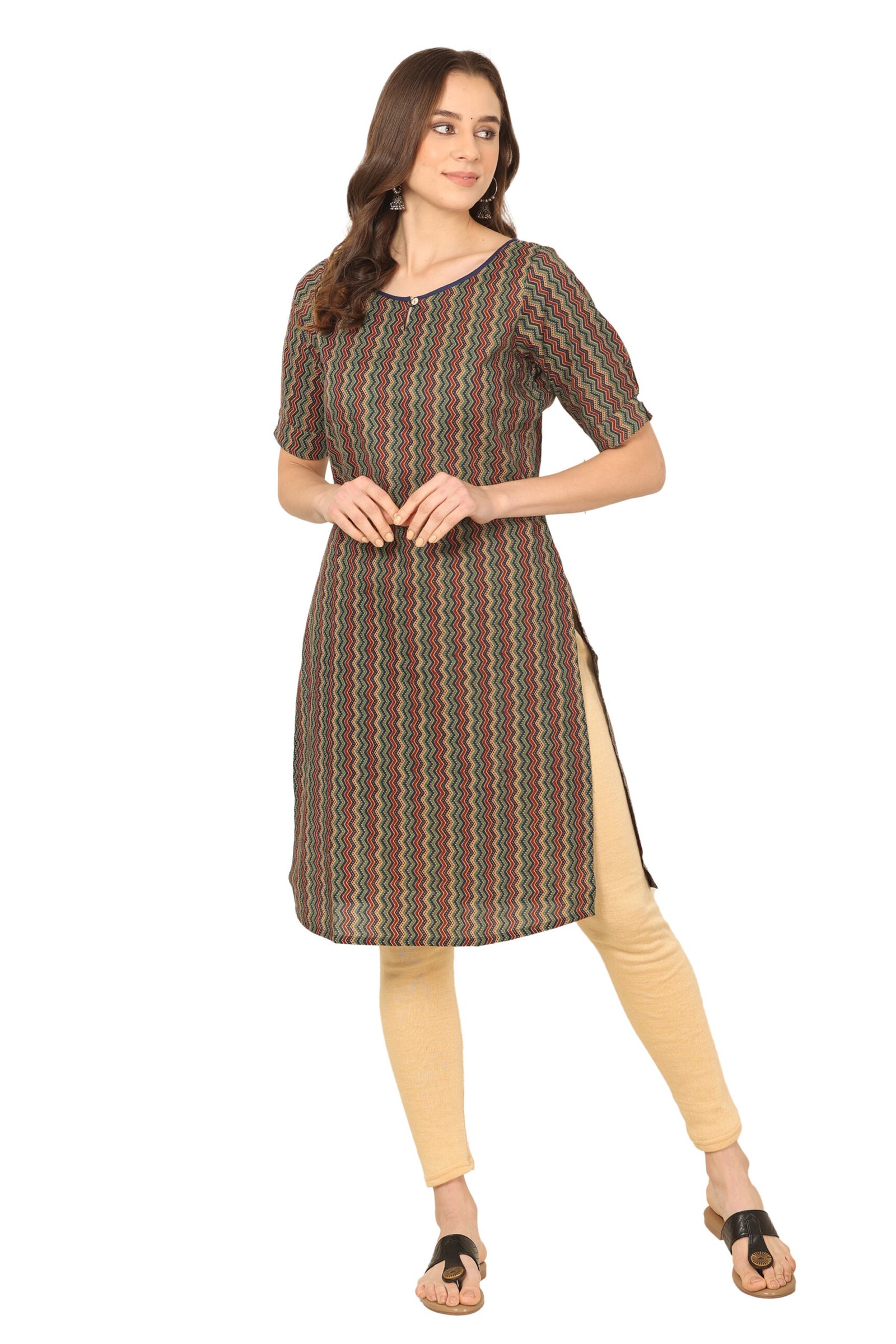 <b>Mona</b><br/>Multicolor zigzag Print Straight Cotton Kurti - Image 2