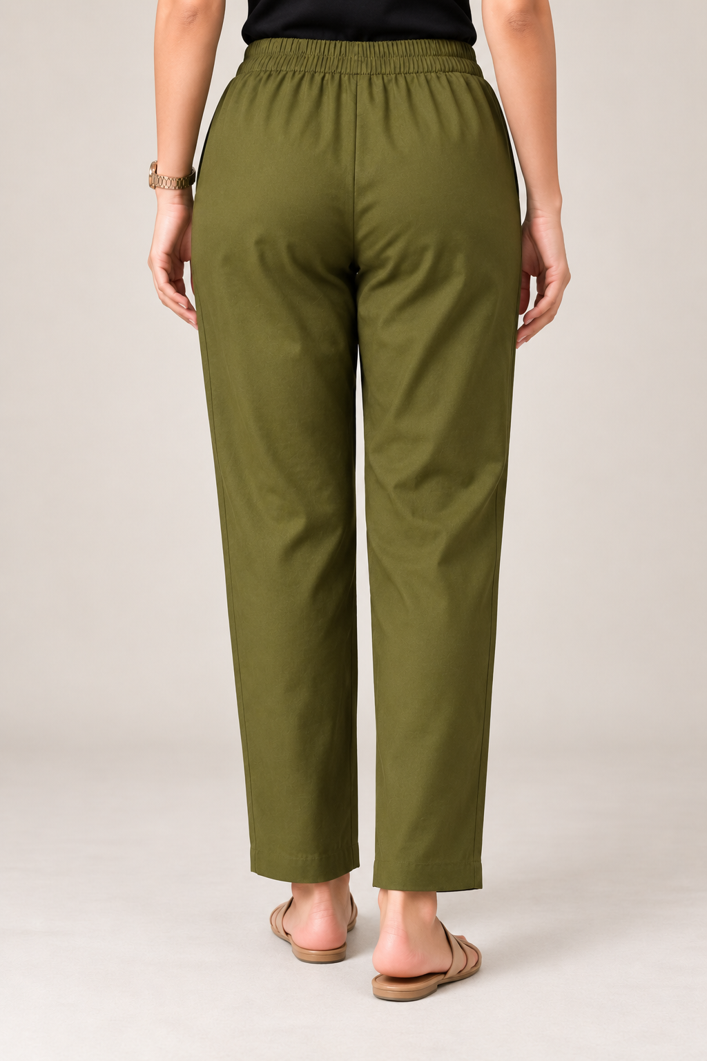 <b>Cora</b><br/>Olive Green Cotton Comfort Pants - Image 2