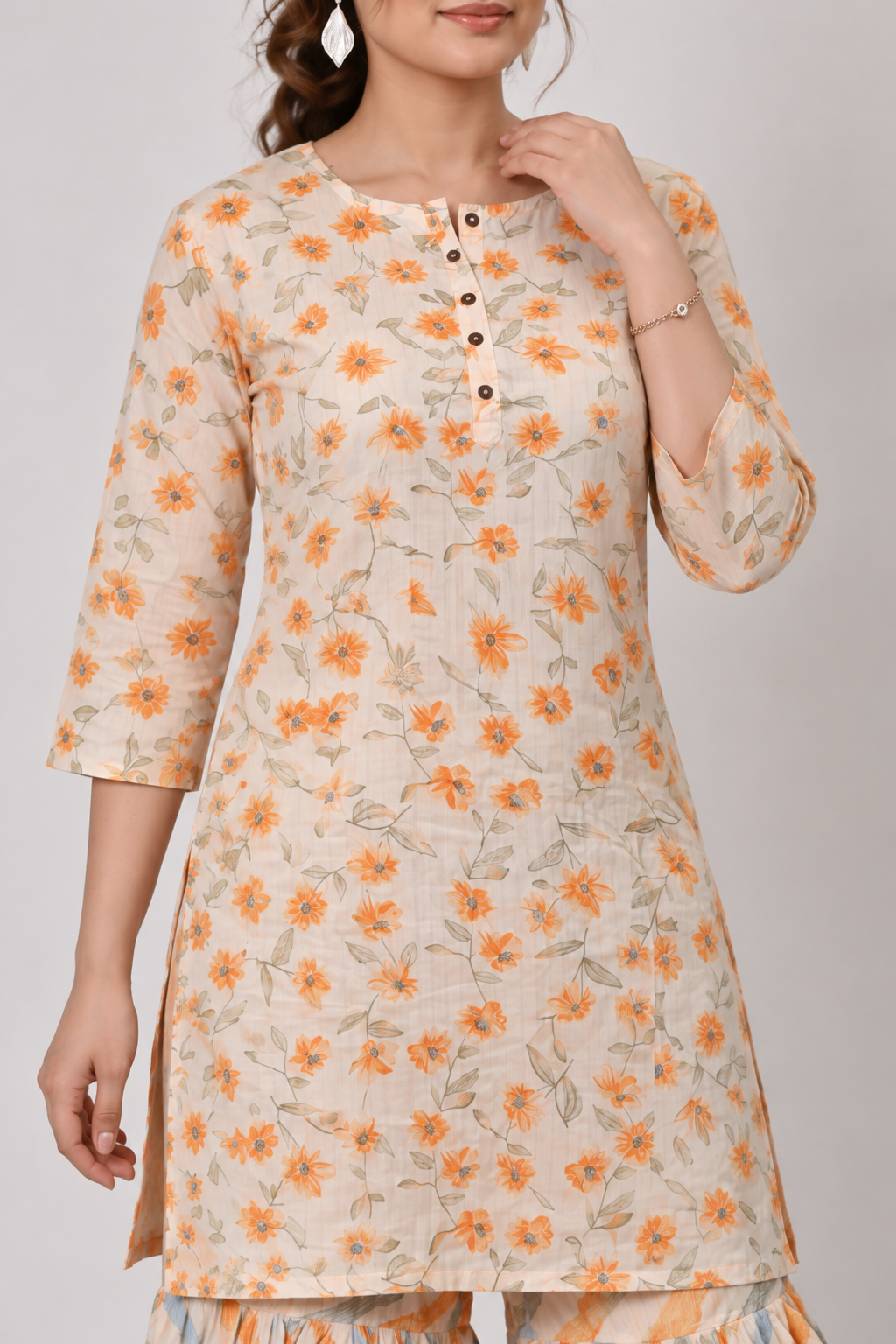 <b>Iris</b><br/>Orange Floral Cotton Sharara Kurti Set - Image 5