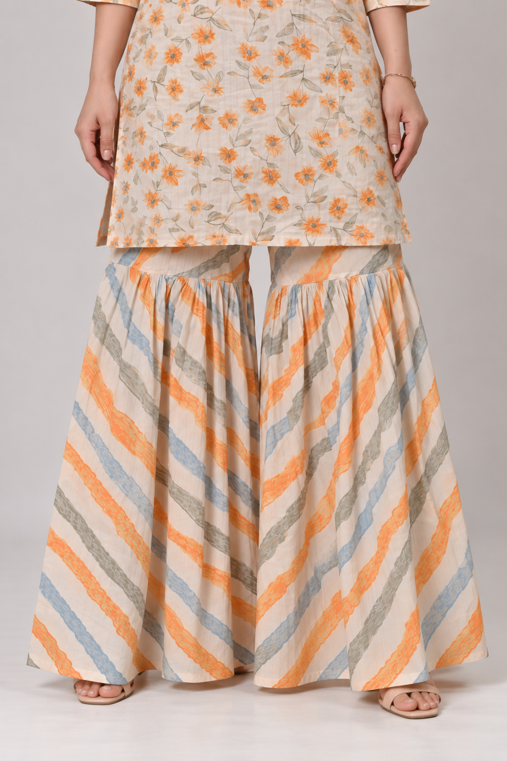 <b>Iris</b><br/>Orange Floral Cotton Sharara Kurti Set - Image 6