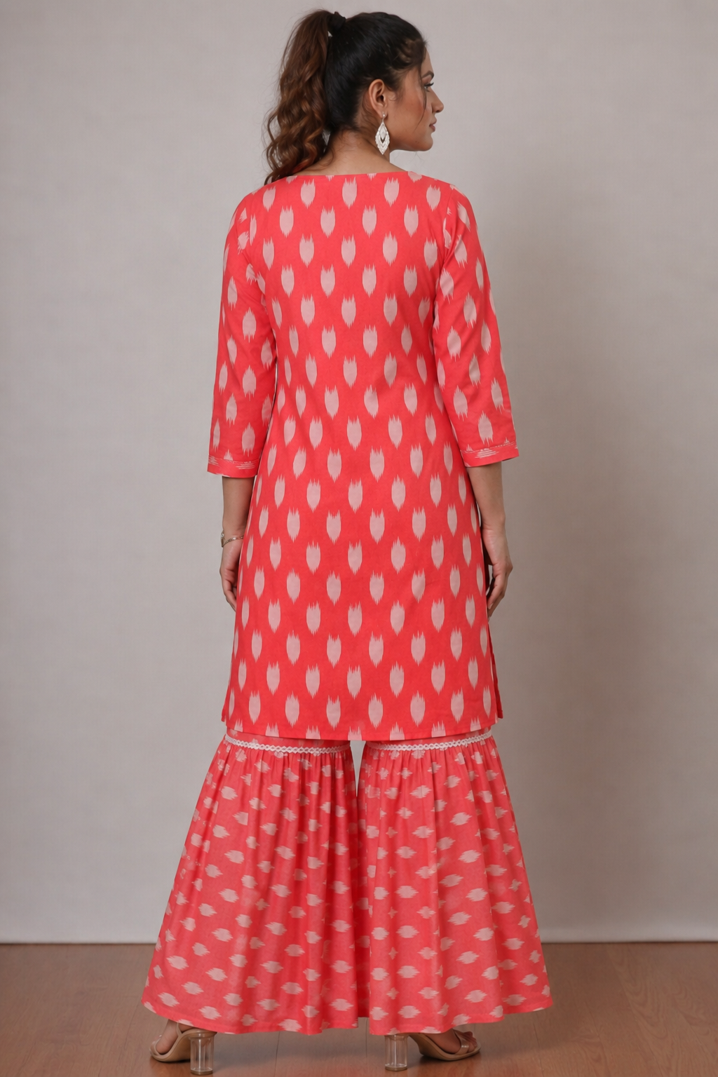 <b>Ruby</b></br>Patola Coral Rayon Sharara Kurti Set - Image 3