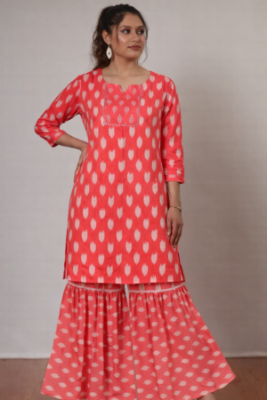 <b>Ruby</b></br>Patola Coral Rayon Sharara Kurti Set