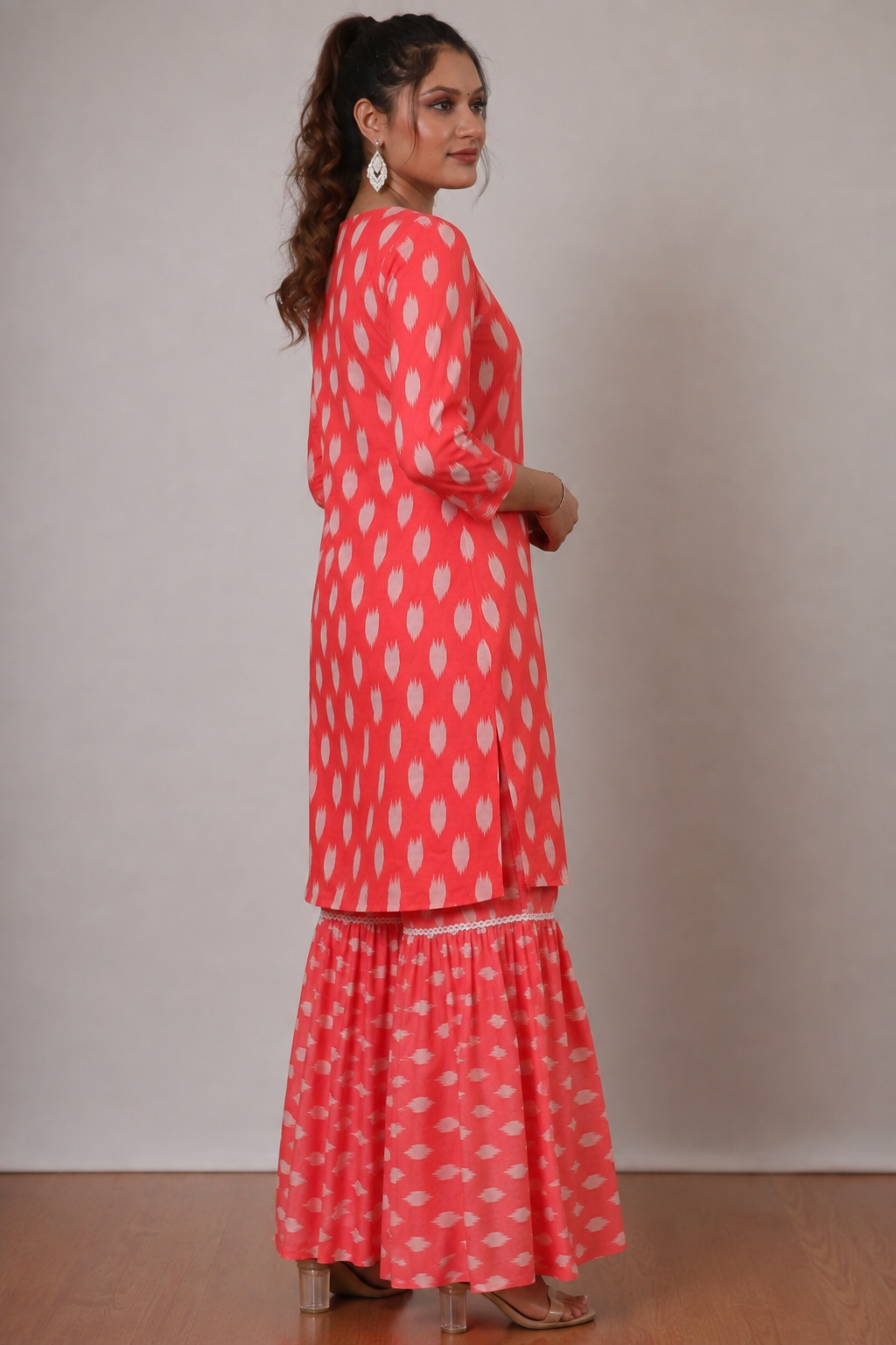 <b>Ruby</b></br>Patola Coral Rayon Sharara Kurti Set - Image 2