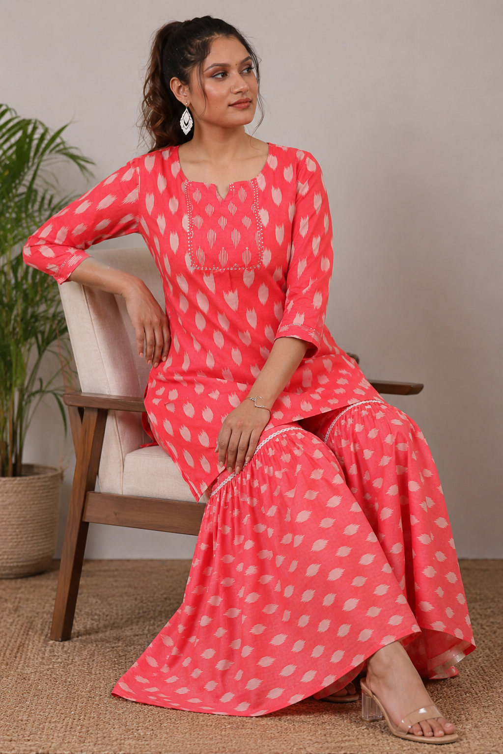 <b>Ruby</b></br>Patola Coral Rayon Sharara Kurti Set - Image 4