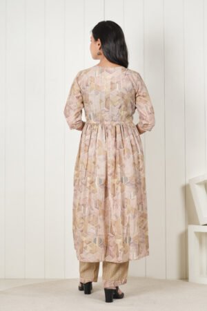 rosy-beige-geometric-print-kurti-pants-set-ladies-wear-back-pose