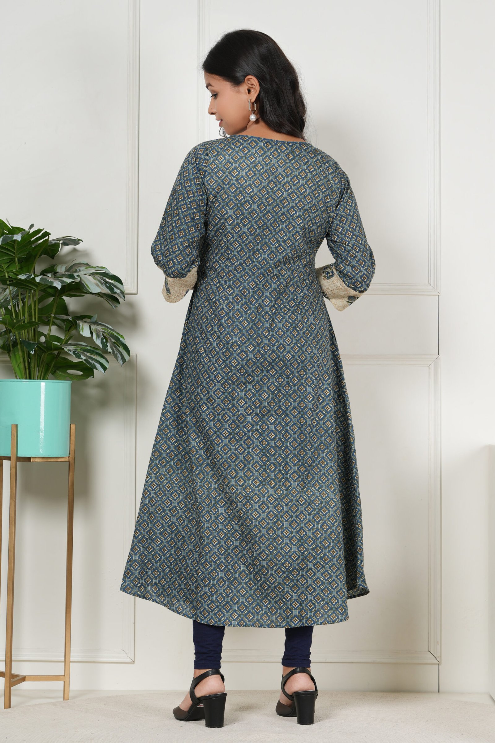 <b>Rina</b><br/>Teal Green A Line Cotton Kurti - Image 5