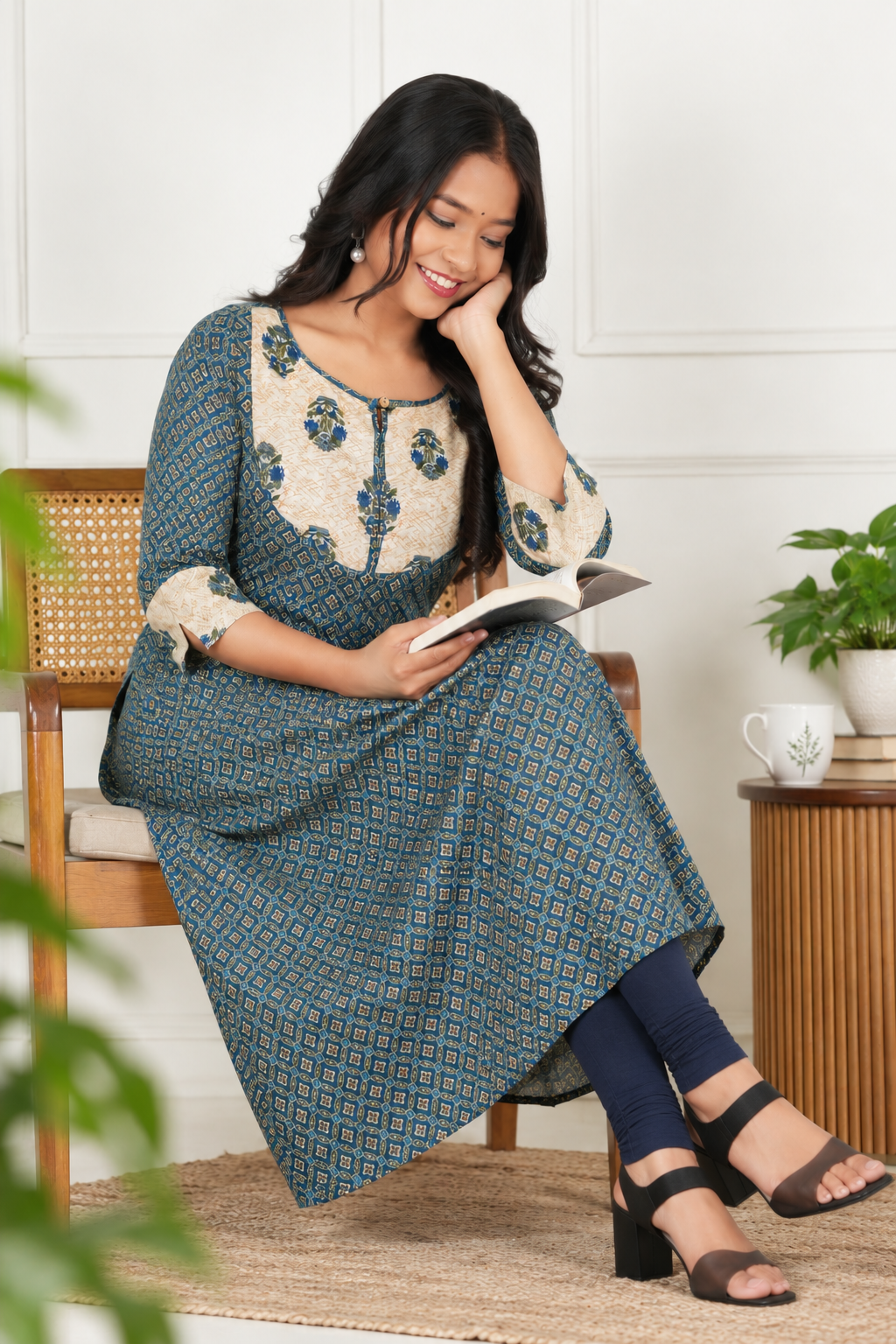 <b>Rina</b><br/>Teal Green A Line Cotton Kurti - Image 6